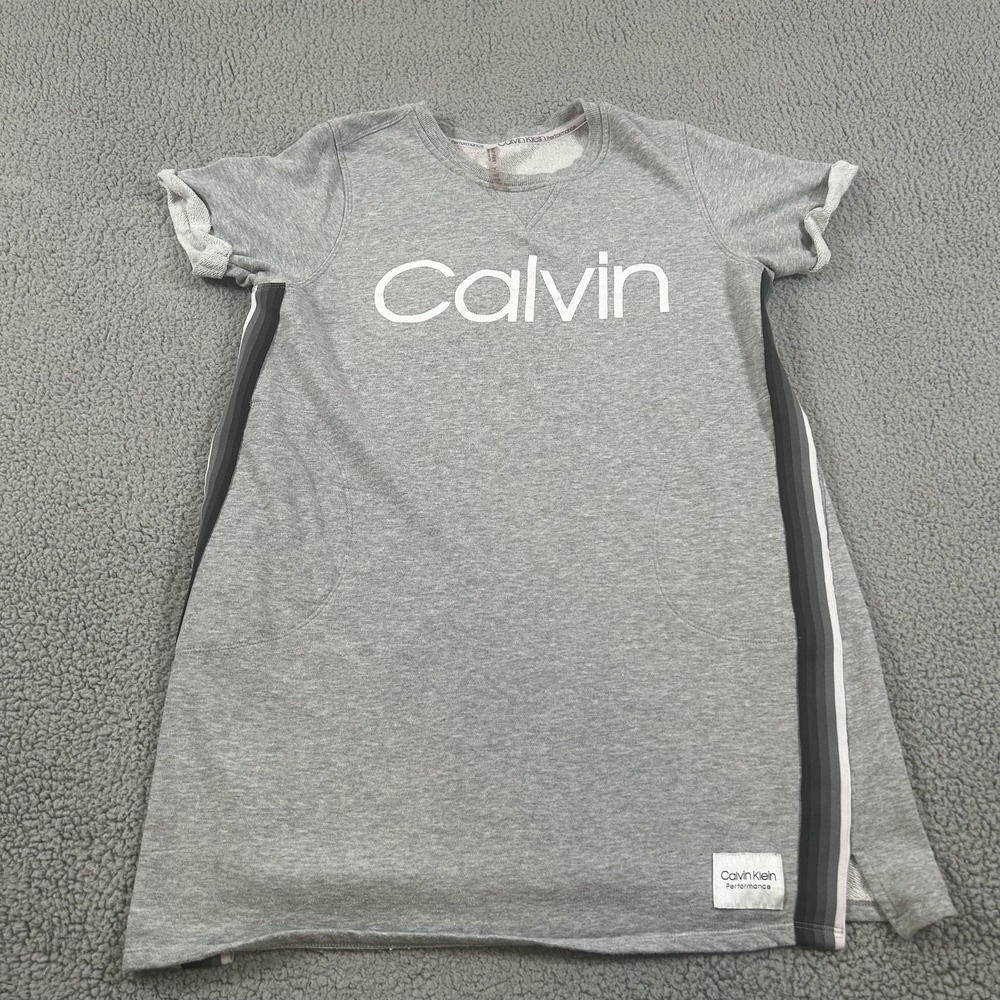 Calvin Klein Performance T-Shirt Dress Womens Medium Gray Short Sleeve‎ Logo